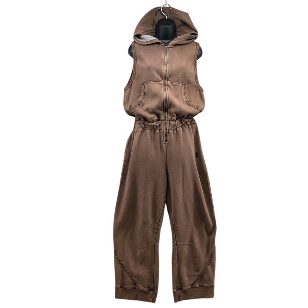 Free People Movement Jumpsuit Womens Small Brown Hooded Sleeveless Zip